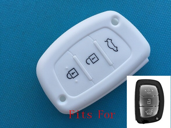 3- knops slimme siliconen sleutelhoes voor hyundai tucson  ix35 solaris  i25 i30 mistra accent afstandsbediening, klapbehuizing, leeg: Wit