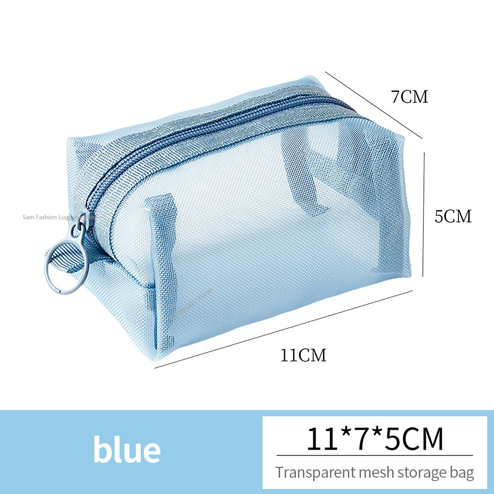 Multipurpose Breathable Square Mesh Storage Pouch Lightweight Mini Wash Bag Mini Zipper Coin Purse Large Capacity Coin Purse: Blue