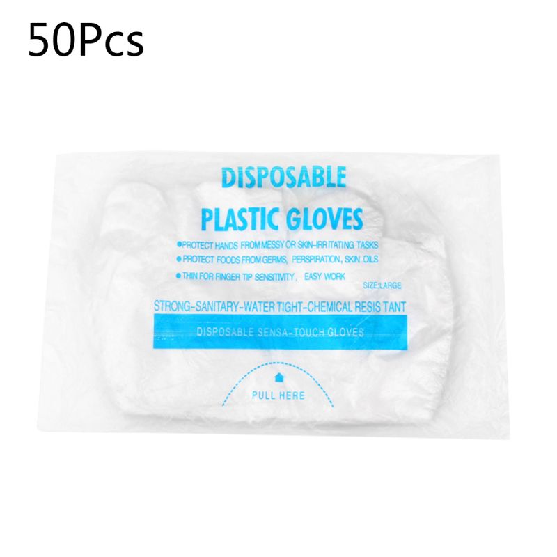 50/100Pcs Voedsel Wegwerphandschoenen Pe Plastic Sterke Sanitaire Handschoenen Voor Restaurant Keuken Bbq Groente Fruit Handschoenen C42