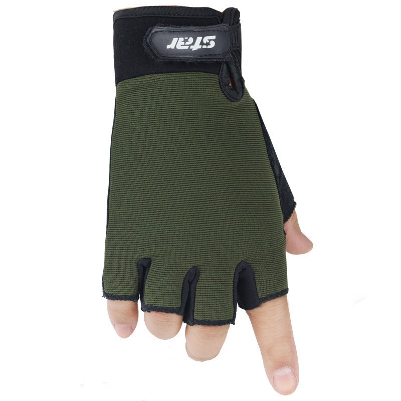 Luvas de Fitness masculino luvas halteres barra horizontal de equipamentos de exercício de treinamento de pulso esportes luvas metade do dedo luvas de bicicleta anti-skid B58: Army Green / L