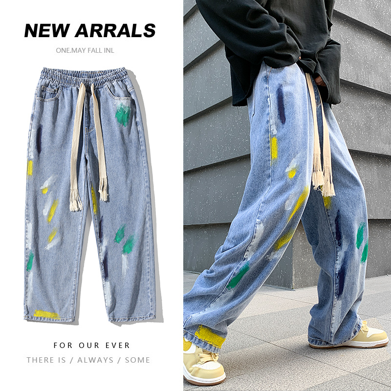 Jean Graffiti pour hommes, pantalon Streetwear ample, droit et à jambes larges, Baggy Denim, grande taille, M-5XL: Bleu / XXL