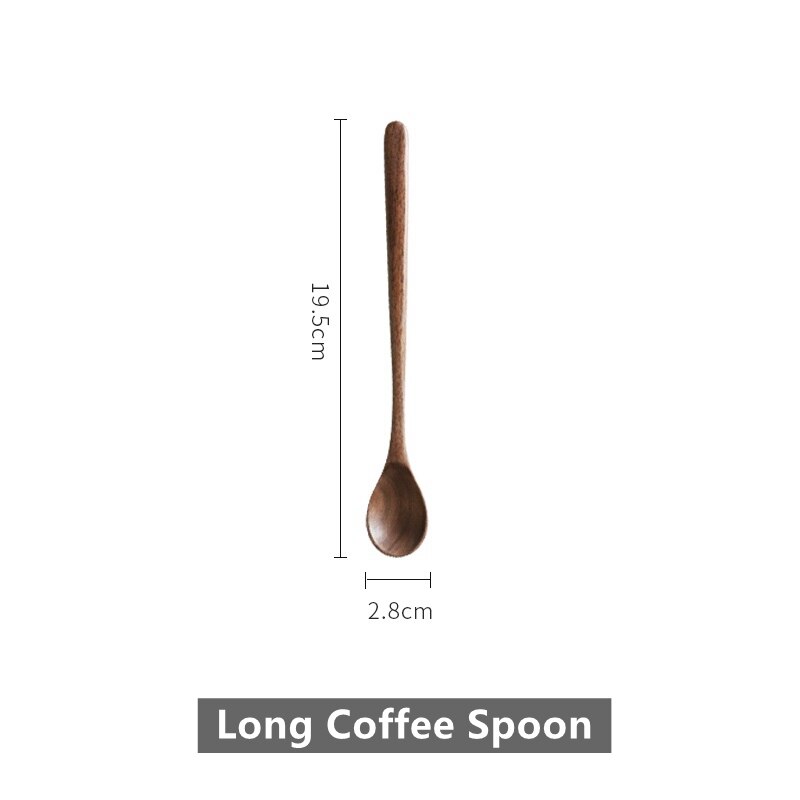 Musowood Black Walnut Wood Spoons Coffee Honey Spoons Wooden Japanese Style Stir Long Scoop Large Soup Kitchen Tableware: Long Coffee Spoon