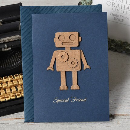 Vintage Kleine Kaart Uitnodiging Kids Party Verjaardagskaart Dad Vaderdag Mini Card: Robot