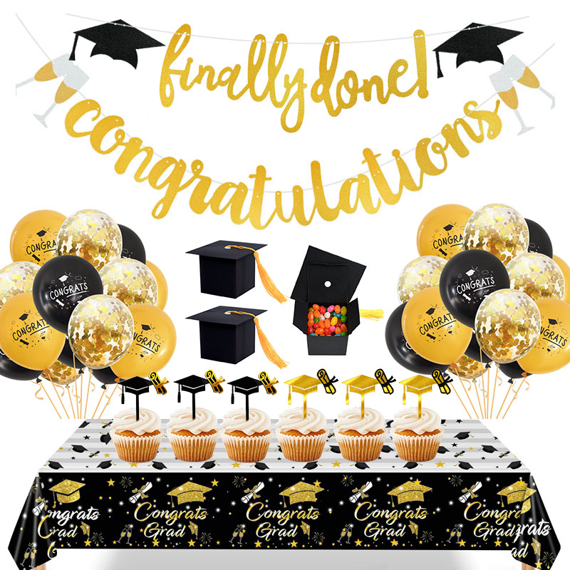 Graduation Balloons Banner Acrylic Cake Topper Disposable Tableware Congratulation Graduation Party Decorations Class Of