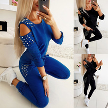 2 stuk Outfits voor Vrouwen Lente 2 delige Set Vrouwen Trainingspak vrouwen Sets Kleding Set Slanke Tops Tee & klinknagel Broek