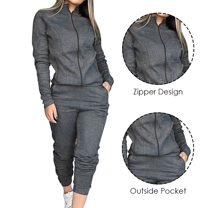 Loozykit Vrouwen Sportwear Set Effen Kleur Trainingspak Sweatshirts Fleece Joggers 2 stuk Running Set Dikke En Dunne Herfst Winter