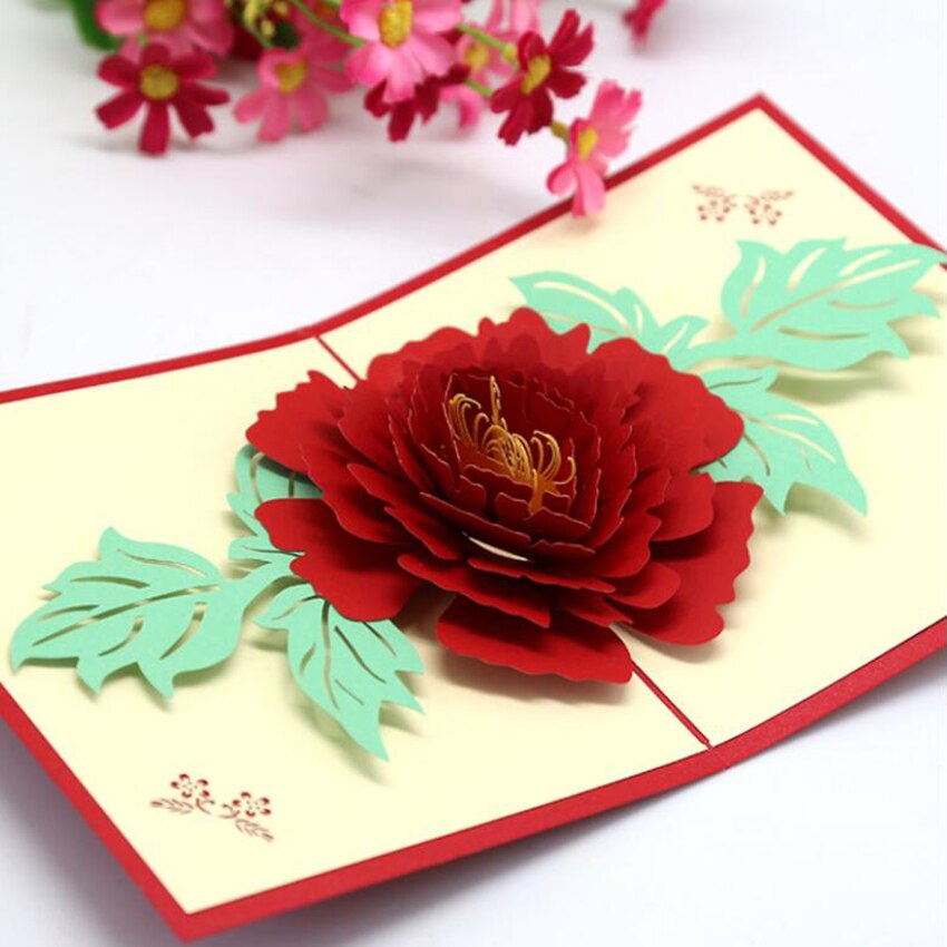 1 Set Pop-Up Teacher's Day Greeting Cards Postcard, 3D Peony Card Invitation Card With Envelope For Birthday Valentines Day
