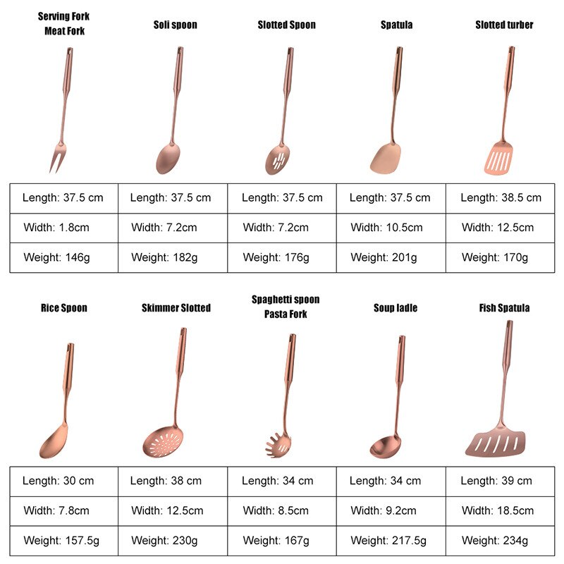 Rose Gold Stainless Steel Spatula Skimmer Ladle Turner Rice Soup Spoon Kitchen Accessories Cooking Tool Serving Utensil Set