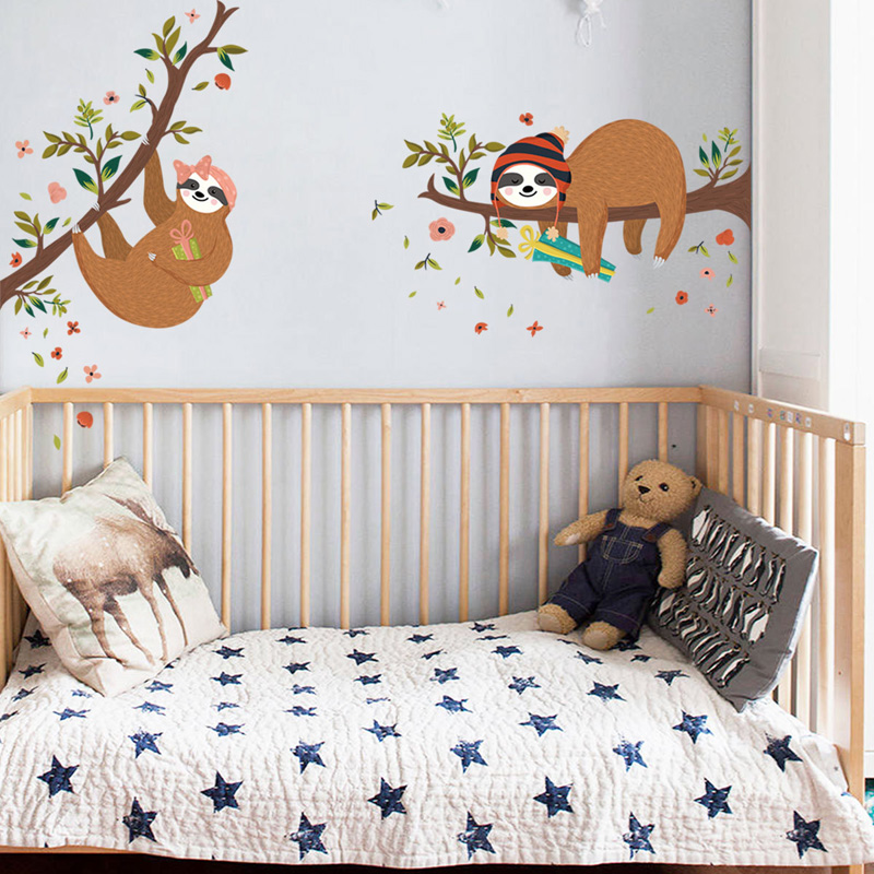 Two sloths on the tree Wall Sticker baby kids rooms bedroom decoration Mural Art Decals Animals stickers home decor wallpaper