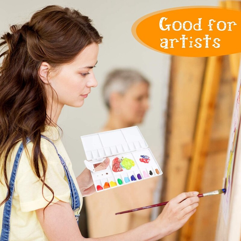 2Pcs Folding Paint Palette Plastic Palette Box Art Watercolor Palette with Thumbhole for Paint Pigment Tool (8 x 4 Inch)