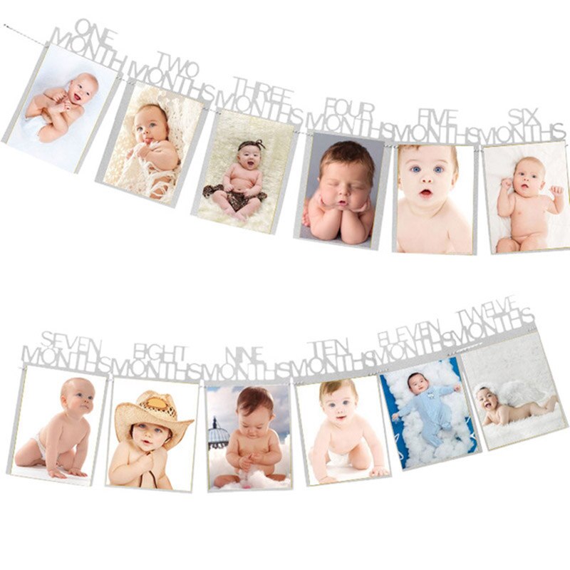 baby shower Kids Frist Birthday Banners 12 Months Photo Frame Bunting Garland Boy Girl 1st One Year Party Decoration Supplies: 10