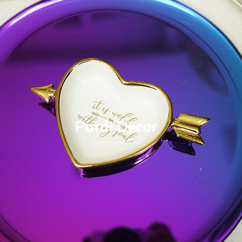 Cupidon doré flèche plat en forme de coeur/bijoux saint valentin assiette/décoration assiette à dessert 1 pc/lot