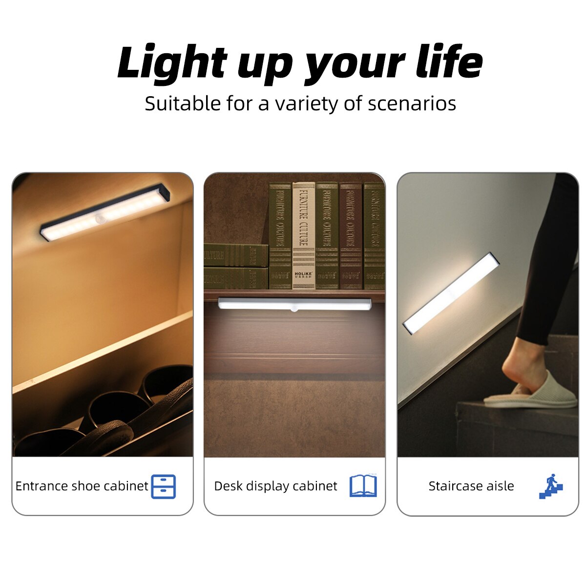ANMONE Wardrobe Led Light Motion Sensor Wireless Night Lamps Bedroom Kitchen Decorative Light Strips USB Rechargeable Backlight