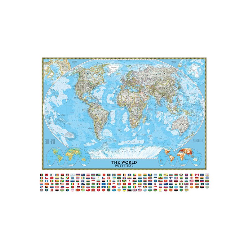 150x100cm World Political Map with Vegetation Cover and Population Density Goode Projection World Map Wall Sticker for Education