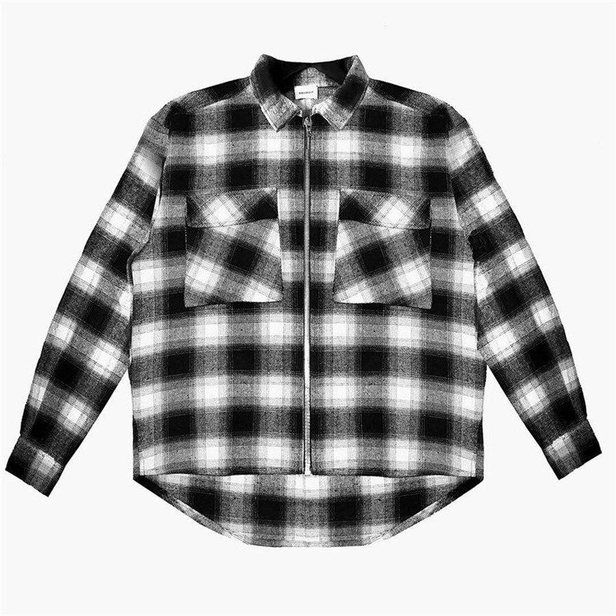 SS 1:1 label heavy fabric zipper loose Askyurself black and white plaid shirt fw thick Askyurself V6 flannel men and women