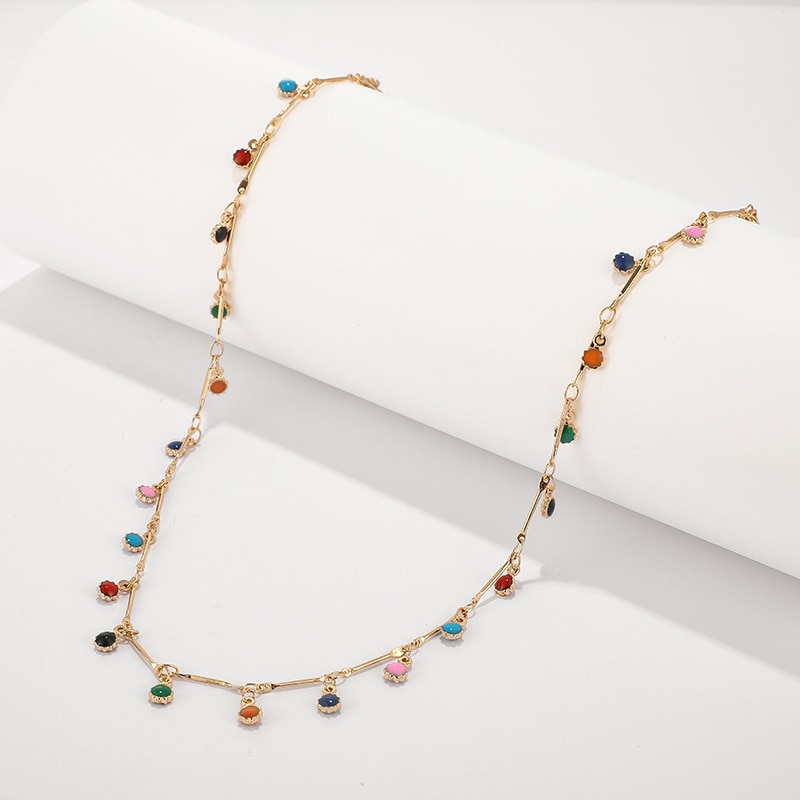 Collier bohème doré pour femmes, ravissant ras de cou en chaîne de pierre colorée, fait à la main, bijoux de fête,