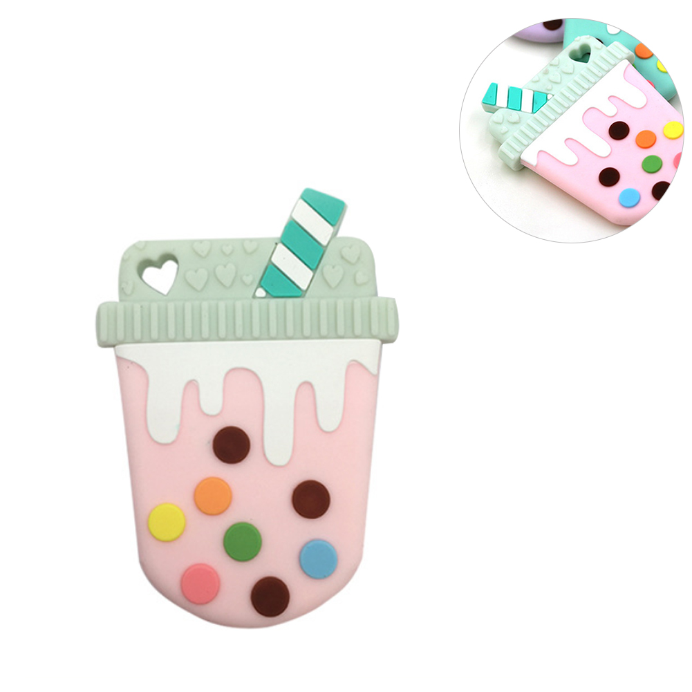 Baby Beißring Spielzeug Silikon Milch Tee Förmigen Zahnen Spielzeug Schmerzen Relief Neugeborenen Infant Kauen Ausbildung Molaren Spielzeug Rosa