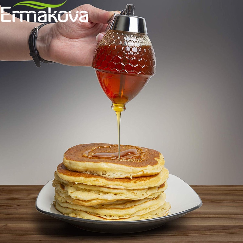 Ermakova Honing Dispenser 200Ml Non-Drip Siroop Suiker Pot Dispenser Container Met Opslag Standhouder 7-Ounce capaciteit