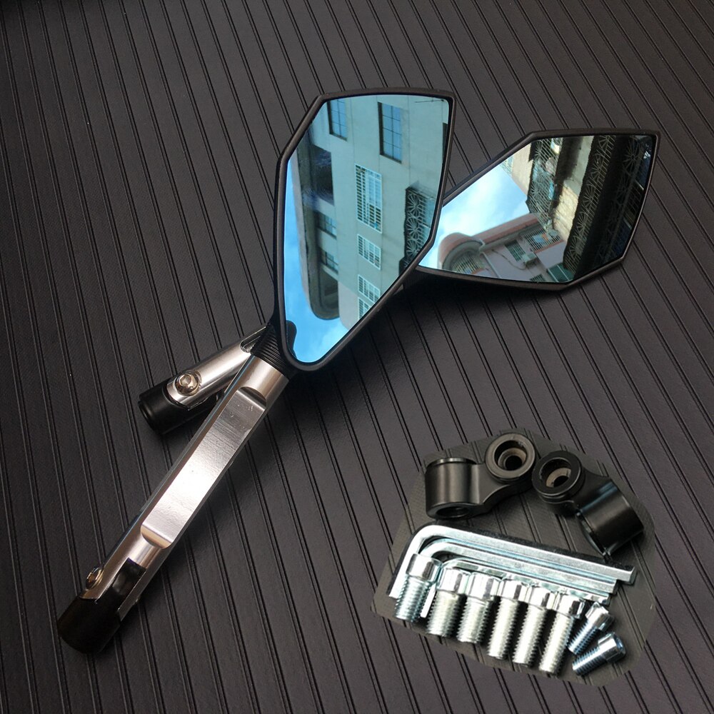 Universal Motorcycle Achteruitkijkspiegels Cnc Aluminium Blauw Lens Anti-Glare Side Spiegels Stuur End Achteruitkijkspiegel Accessoires: Sliver