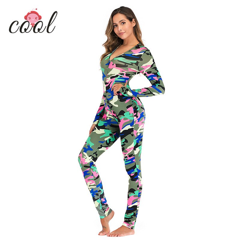 camouflage adult onesie pajamas long sleeve jumpsuit with butt falp for women: ML2012 / L