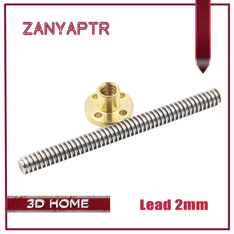 3D Printer &CNC Lead 2mm THSL-500-8D 200/300/400/500 T-type Stepper Motor Trapezoidal Lead Screw 8MM with Copper Nut