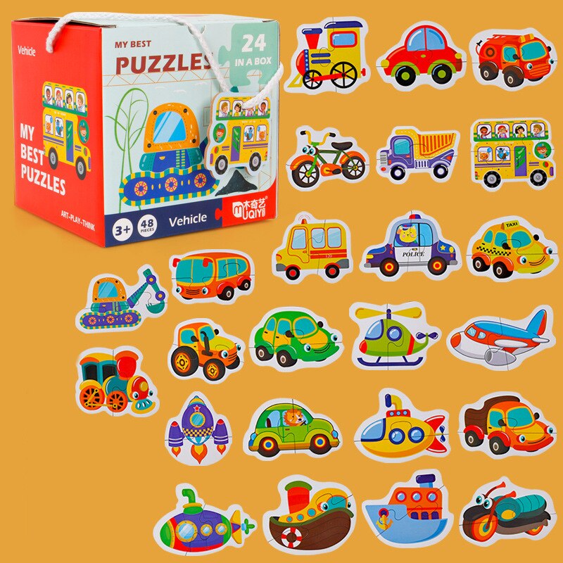 48 -teiliges kognitives frühförderpuzzle mit meerestieren, verkehrsmotiven und obstszene, tragbare box, yoys: 3