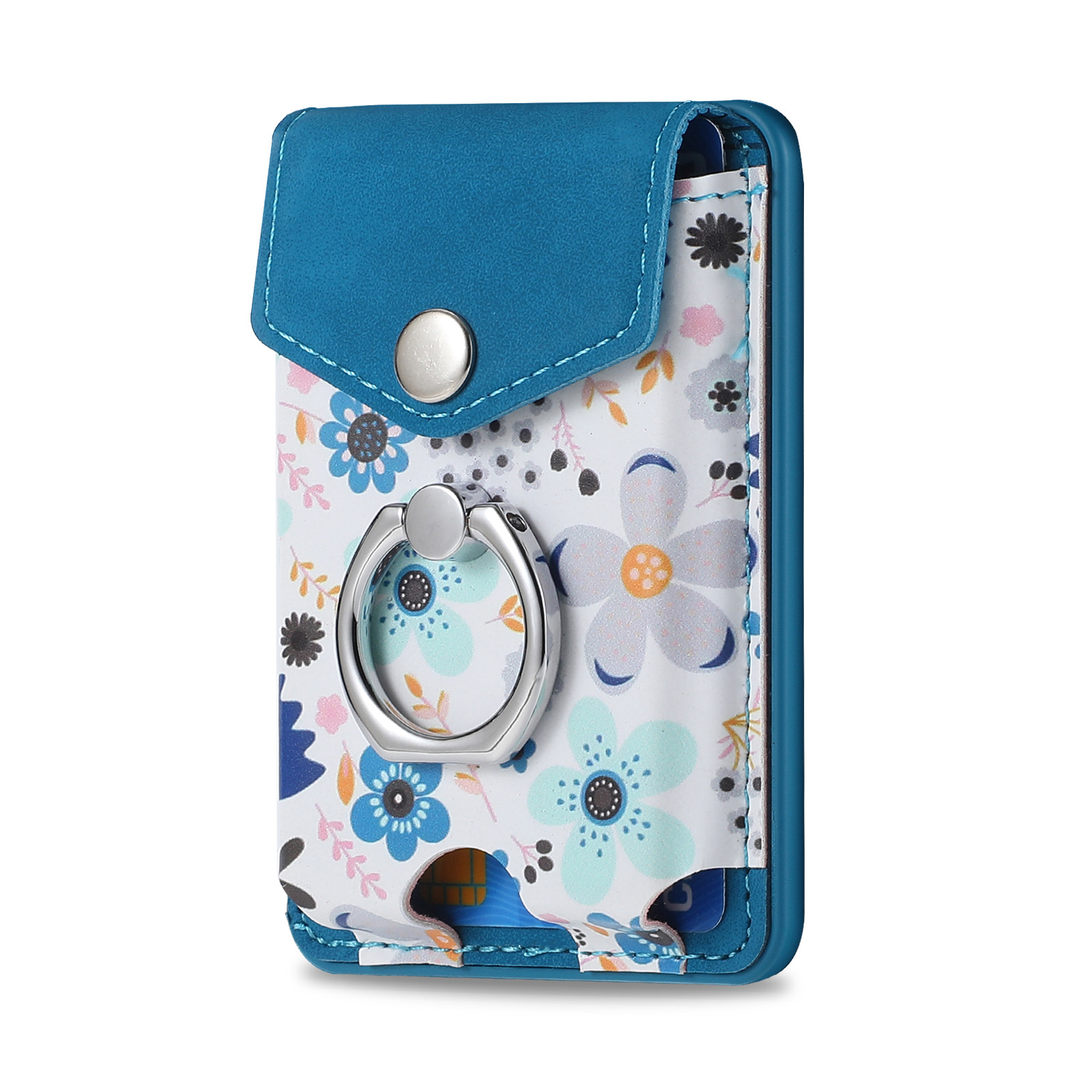Floral Pattern Magsafe Wallett Card Holder Removable Silicone Security Box Card Holder with Bracelet Holder for Iphone Apple: Blue