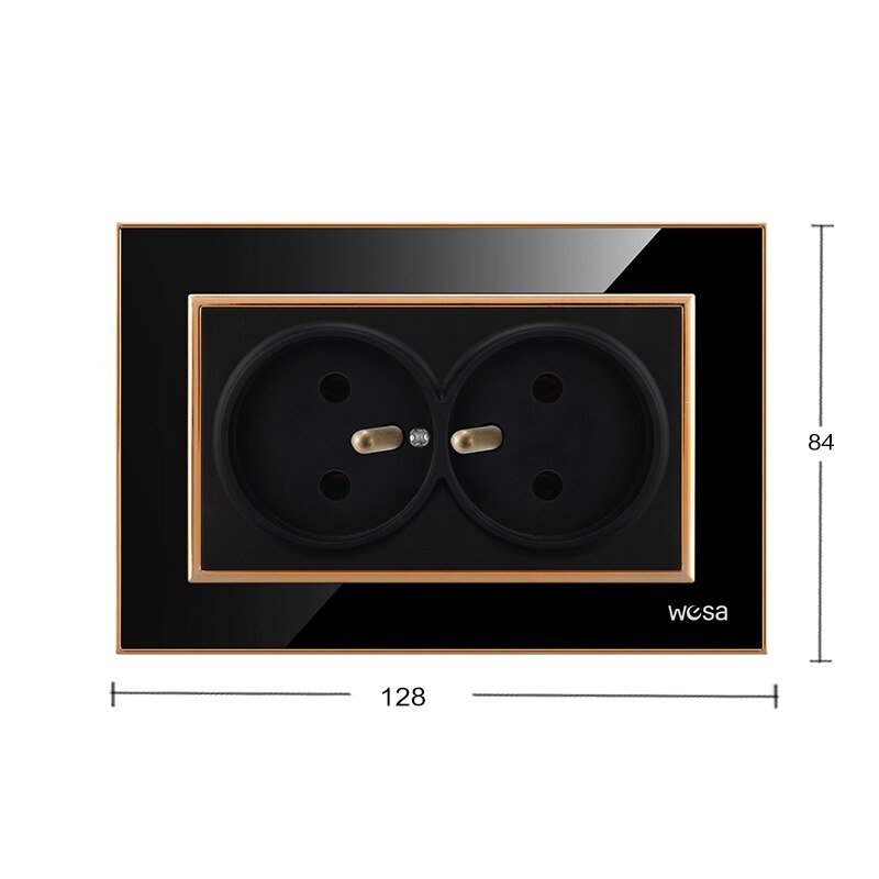 French Standard Power Plug Socke Acrylic With Grounding Black 2 Gang Wall Socket 250V 16A Power Supply Charger