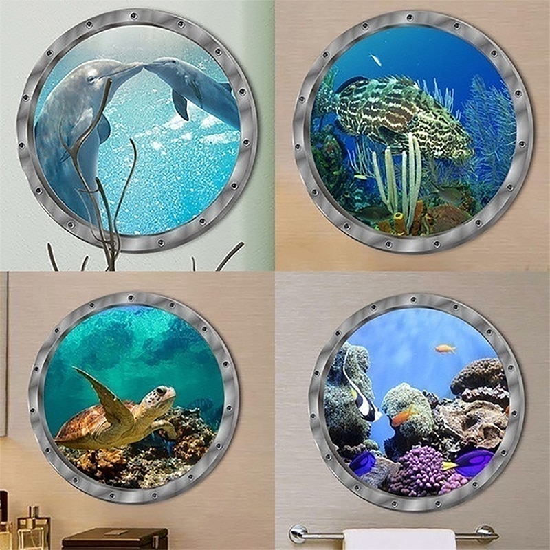 5 Styles Underwater Fish Wall Stickers Waterproof Dolphin Turtle Sticker For Washing Machine Decoration For Bathroom Decals PVC