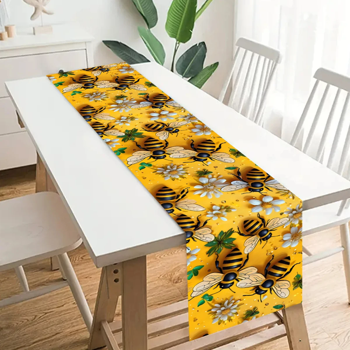 Zomerse bijen- en madeliefjes tafellopers, feestdecoraties, wasbare linnen eettafellopers, tafeldecoratie voor een verjaardag (jongen of meisje).: 32*210cm / Paars