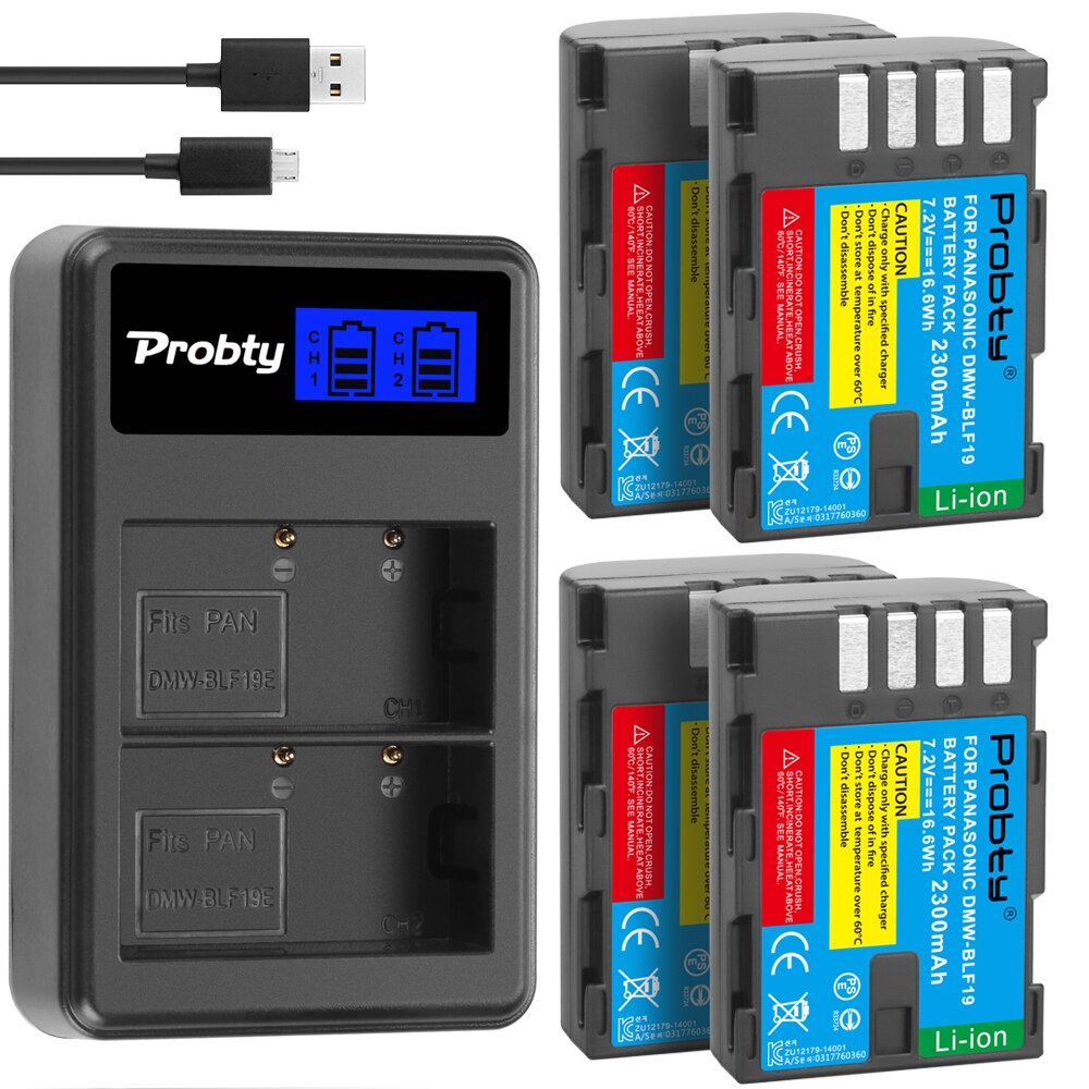 DMW-BLF19 DMW-BLF19E DMW-BLF19PP BLF19E Battery+ LCD Dual Charger for Panasonic Lumix GH3 GH4 GH5 DMC-GH3 DMC-GH4 DMC-GH5: 4BatteryWithCharger