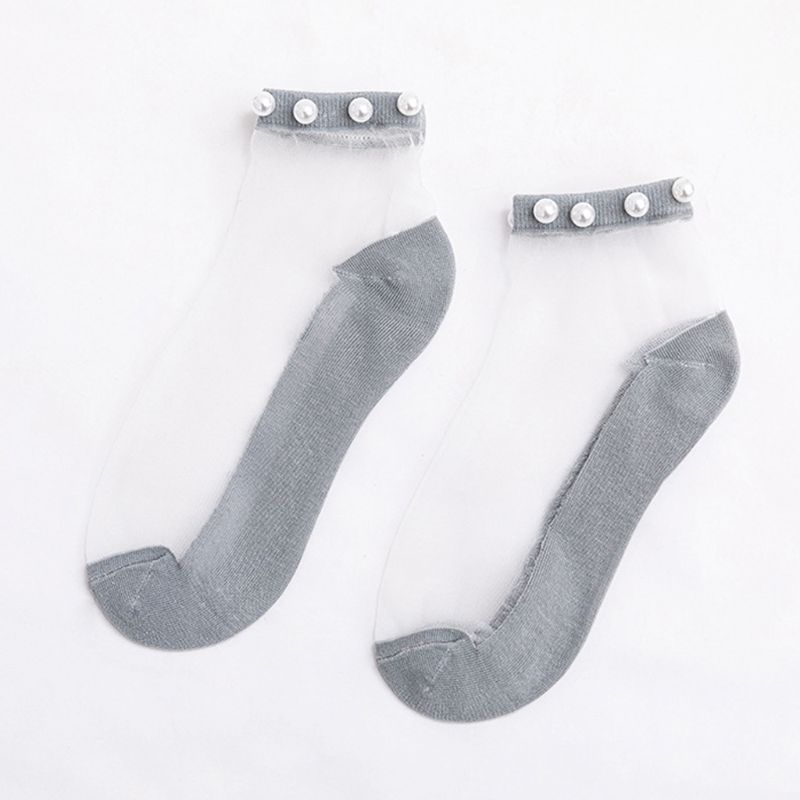 Japanse Meisjes Zomer Transparante Glasvezel Ankle Boot Sokken Imitatie Parel Kralen Top Sieraden Zoete Snoep Kleur Dunne Kousen: 10