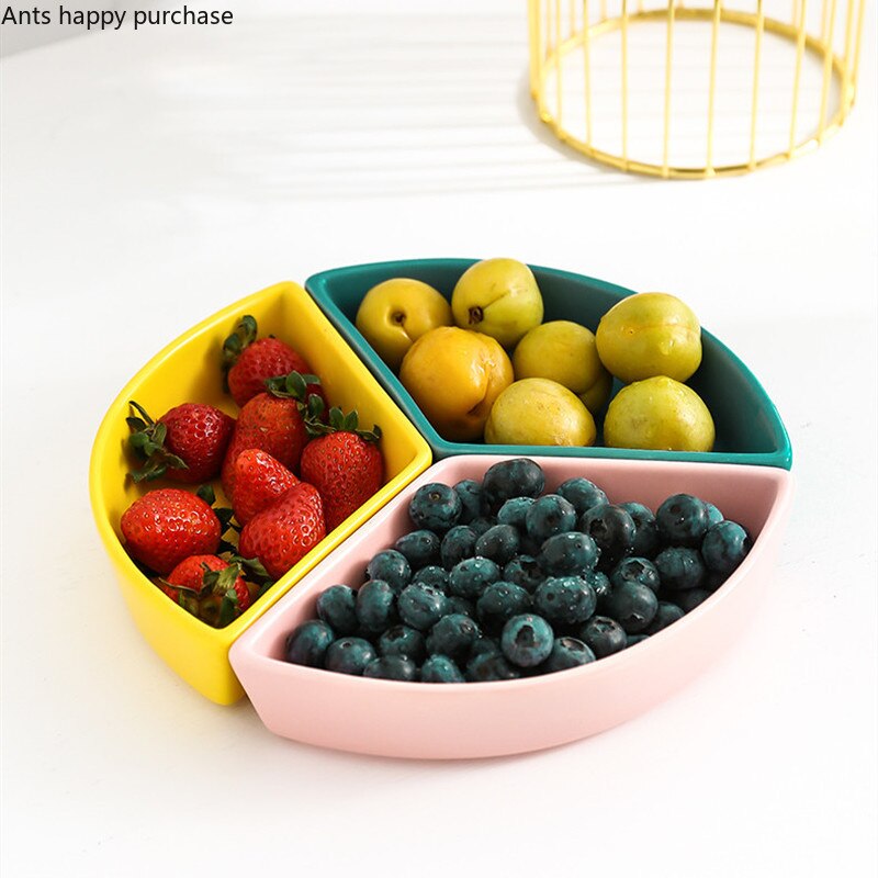 Prato de frutas de cerâmica com pés altos, cesta de frutas de ferro com três grades, prato de doces para casa, bandeja de lanche, decoração, utensílios de mesa
