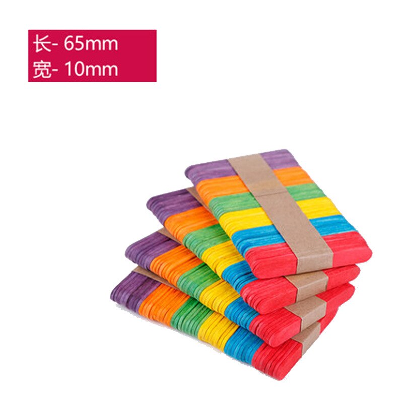 50Pcs/Lot Colorful Ice Cream Sticks Wooden Popsicle Sticks Natural Wood Kids DIY Hand Crafts Art Ice Cream Lolly Cake Tools: Color 65 mm