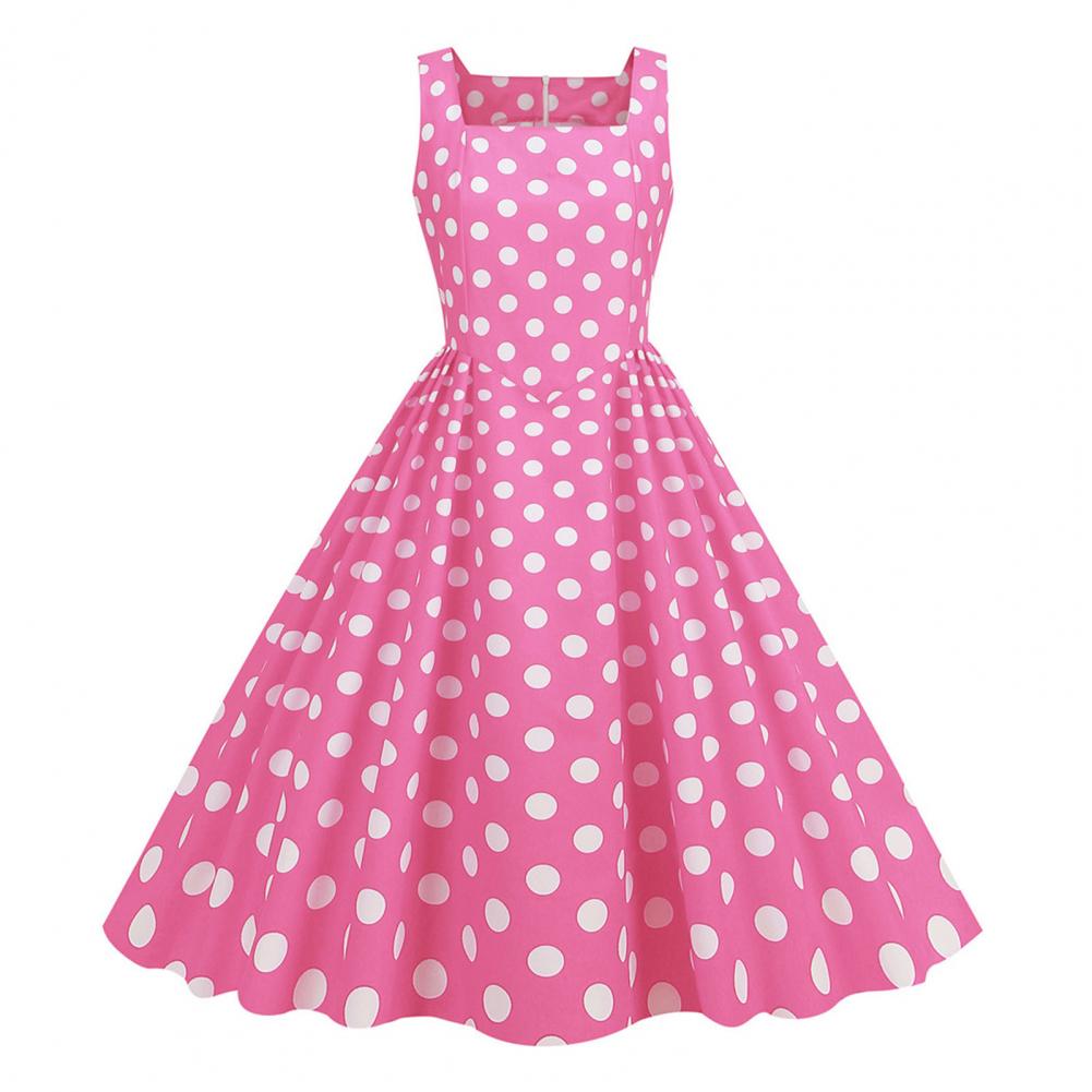 Abito da festa da donna Abito longuette a trapezio di ispirazione Vintage ▾ con scollo quadrato Stampa a pois per le donne Ballo da ballo di nozze per feste retrò anni '50 e '60: L / Colore rosa