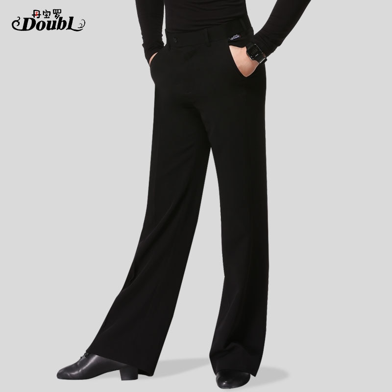 DOUBL Men's Standard Ballroom Dance Pants Trousers Adult Exercise Practise Competition Loose Clothes Latin Dance Modern Pockets