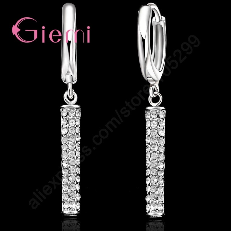 Shiny Zirconia Vrouw Loop Earring Hanger Ketting Sieraden Set 925 Sterling Zilver Wit Top