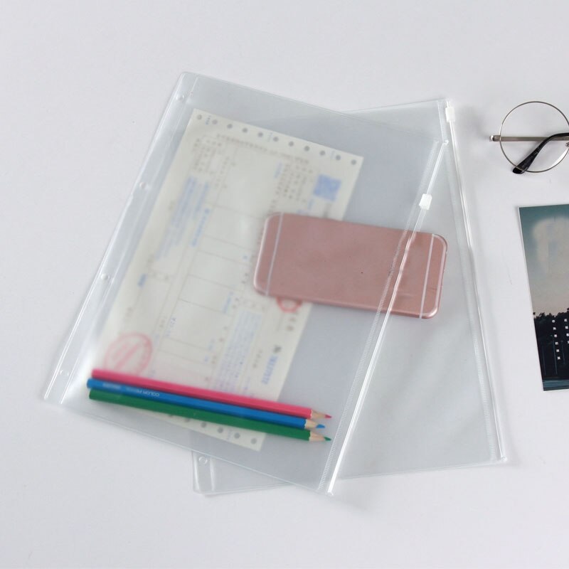 12PCS Transparent A4 PVC File Holders Standard 4 Holes Binder Zipper Folders Loose Leaf Document Pouch Storage Self-Styled Bag