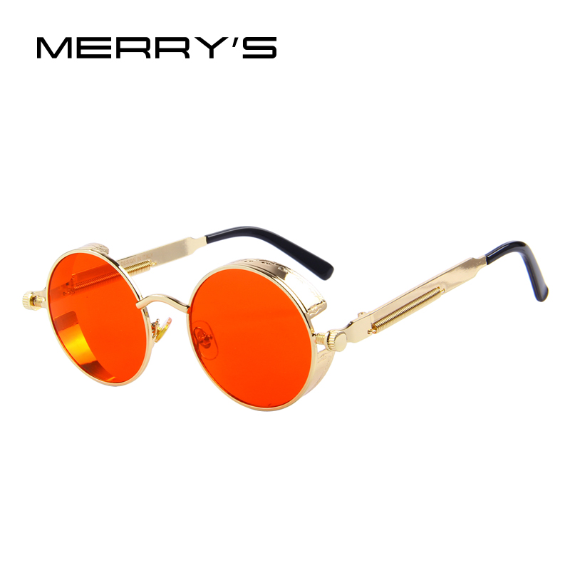 Merrys vintage dam steampunk solglasögon märke runda solglasögon oculos de sol  uv400: C13 guldrött