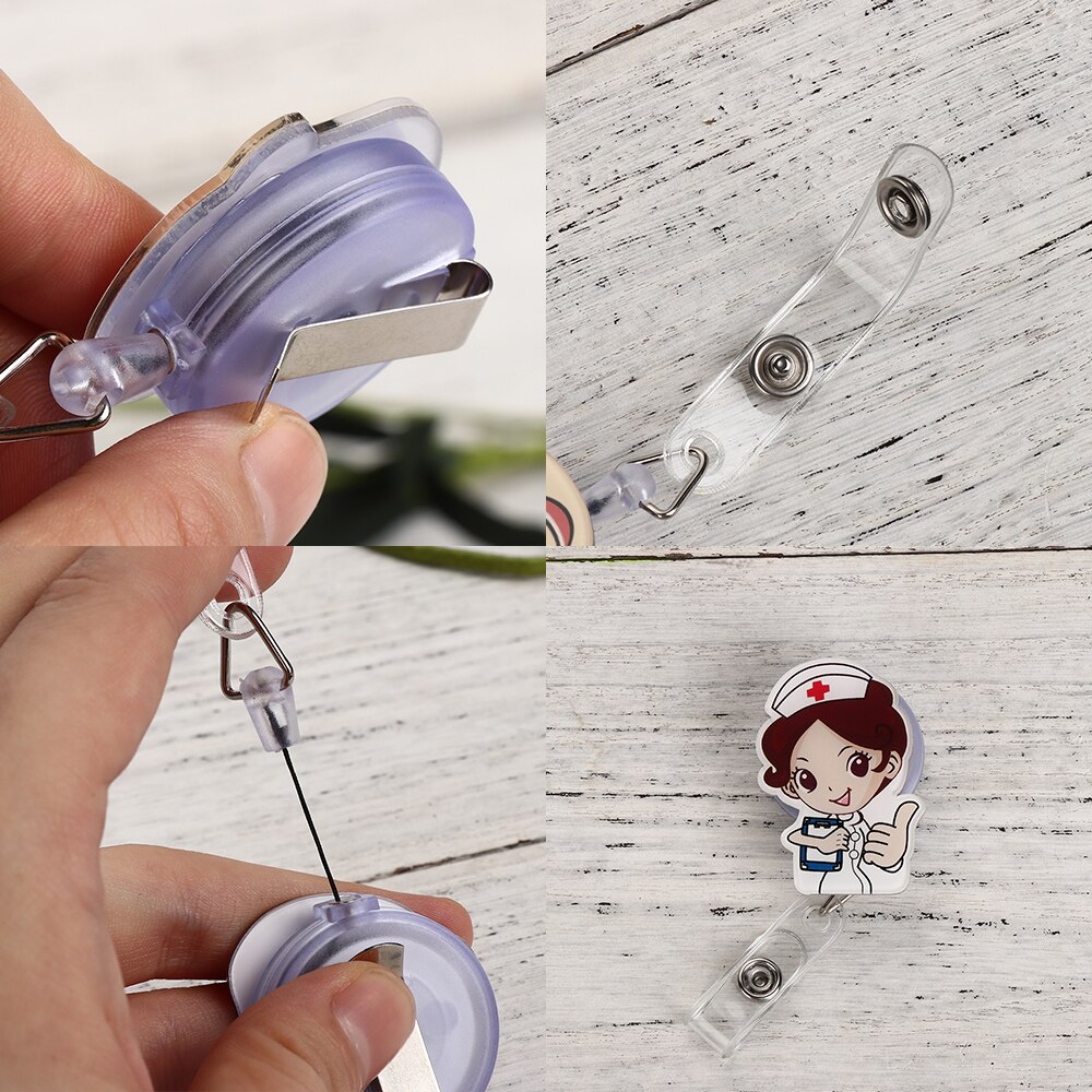 Mini Cute Cartoon Retractable Badge Reel Nurse Lanyards Student Nurse ID Name Card Badge Holder Clips School Office Supplies
