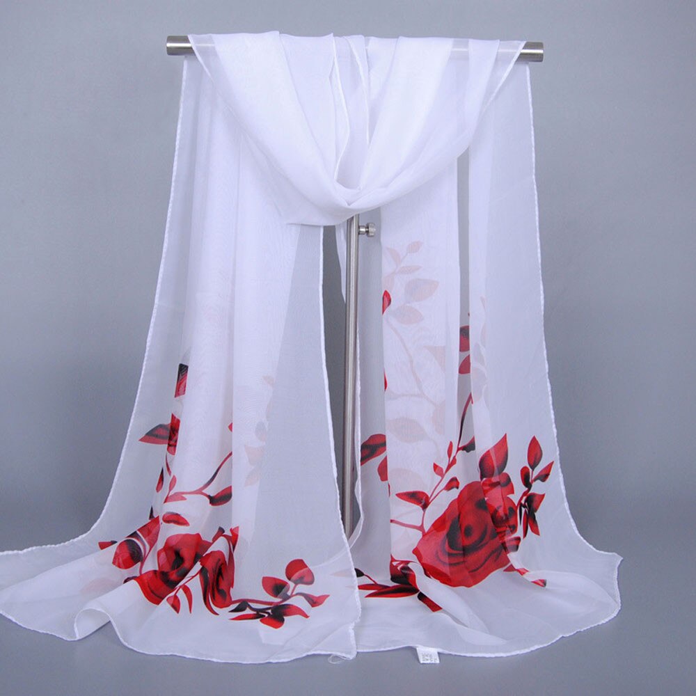 Chiffon Floral Print Scarves Silk Scarf Women's Long Soft Wrap Scarf Simulation Silk Shawl Beach Shawl Kerchief