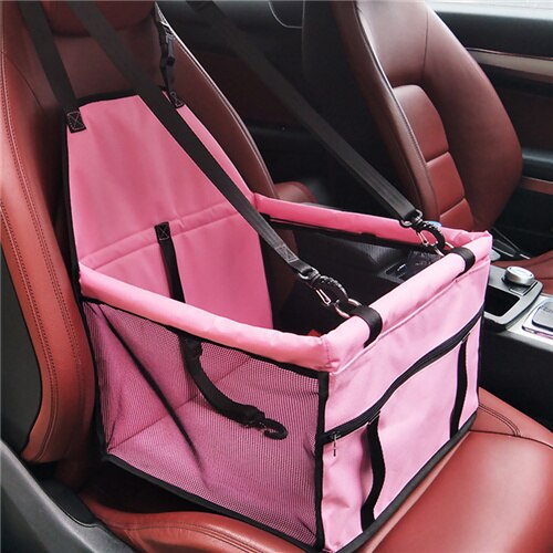 Panier de transport chat chien de luxe | Siège de voiture pour petits chiens, pliable rehausseur de voiture avec boucle de sécurité, accessoires de voyage pour voiture pour animaux de compagnie: Pink