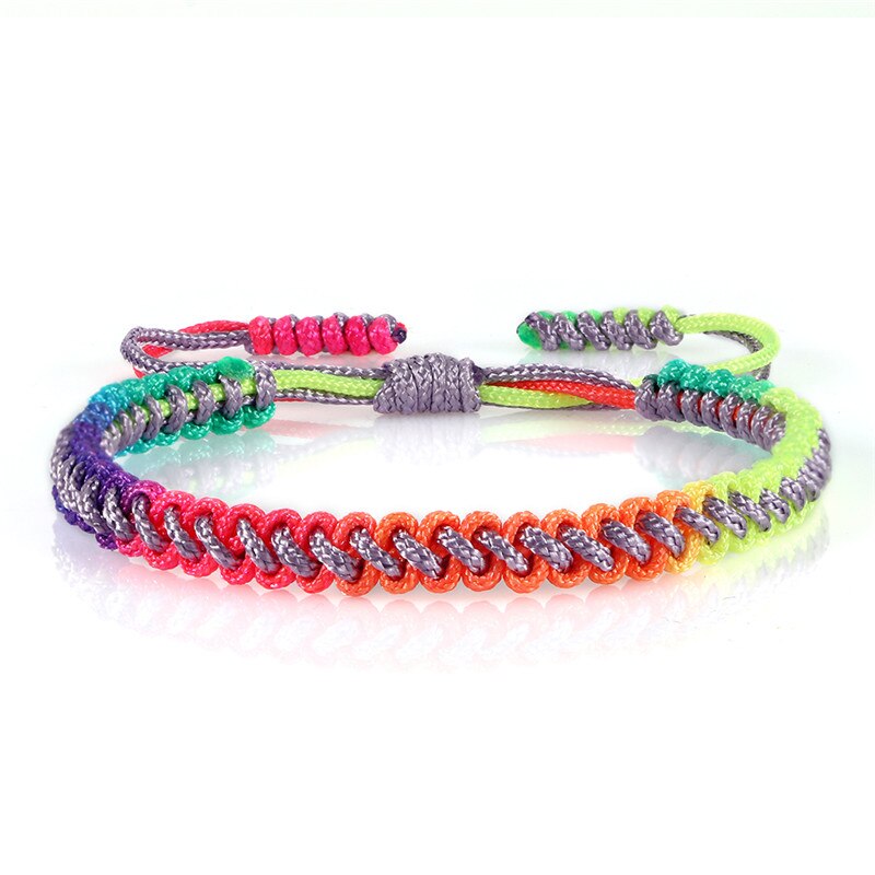 Pulsera de cuerda con nudos trenzados para hombre y mujer, brazalete con amuleto de la suerte, Color degradado, joyería tejida, Unisex, Original, hecho a mano: Purple Rope 1