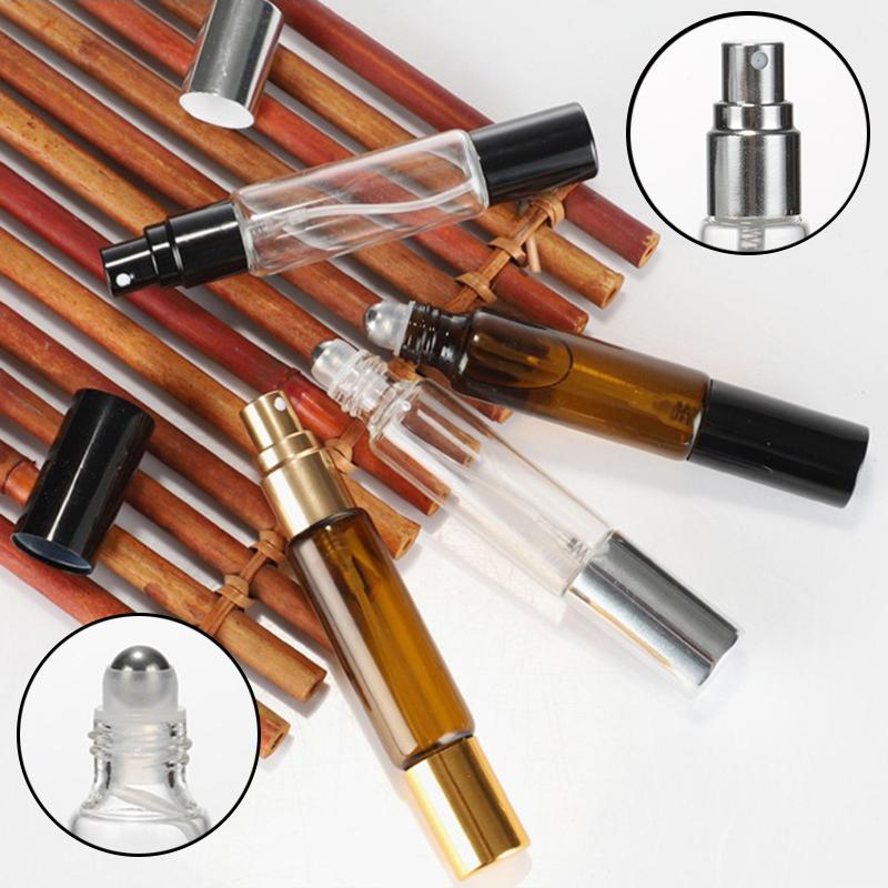 Botella de vidrio de Perfume de doble cabeza de 10ml, pulverizador rodante y de niebla, boquilla de aluminio, botellas de vidrio, atomizador de fragancia vacío recargable