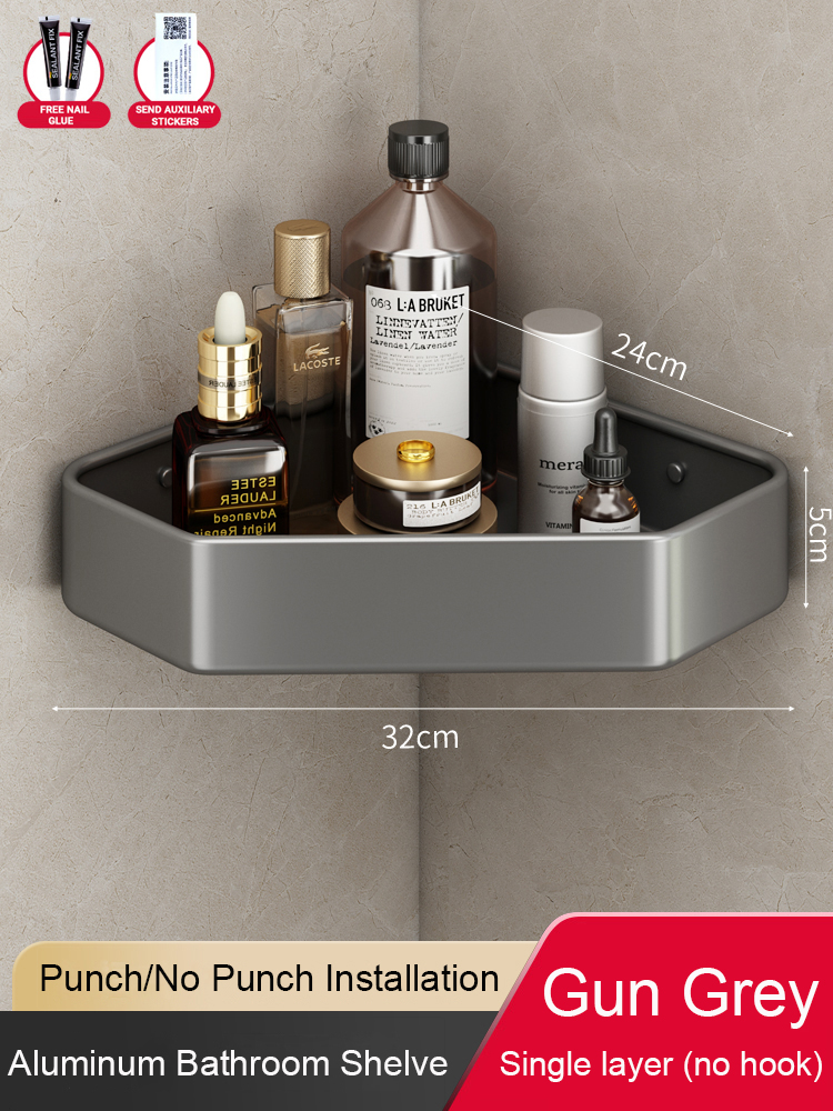Badezimmerregal ohne Bohren, Eckraum, Aluminium-Lagerregal, Wandmontage, dreieckiger Korb, Duschraum, Aufbewahrungsorganisator FR2006: Grün
