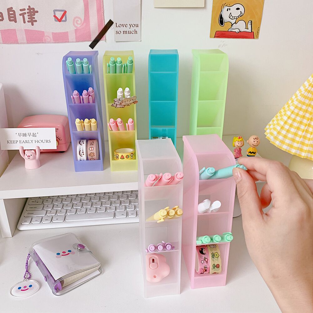 Minkys Kawaii Bitterkoekje Kleur 4 Gird Desktop Organizer Penhouder Bureau Makeups Potlood Opbergdoos School Kantoorbenodigdheden