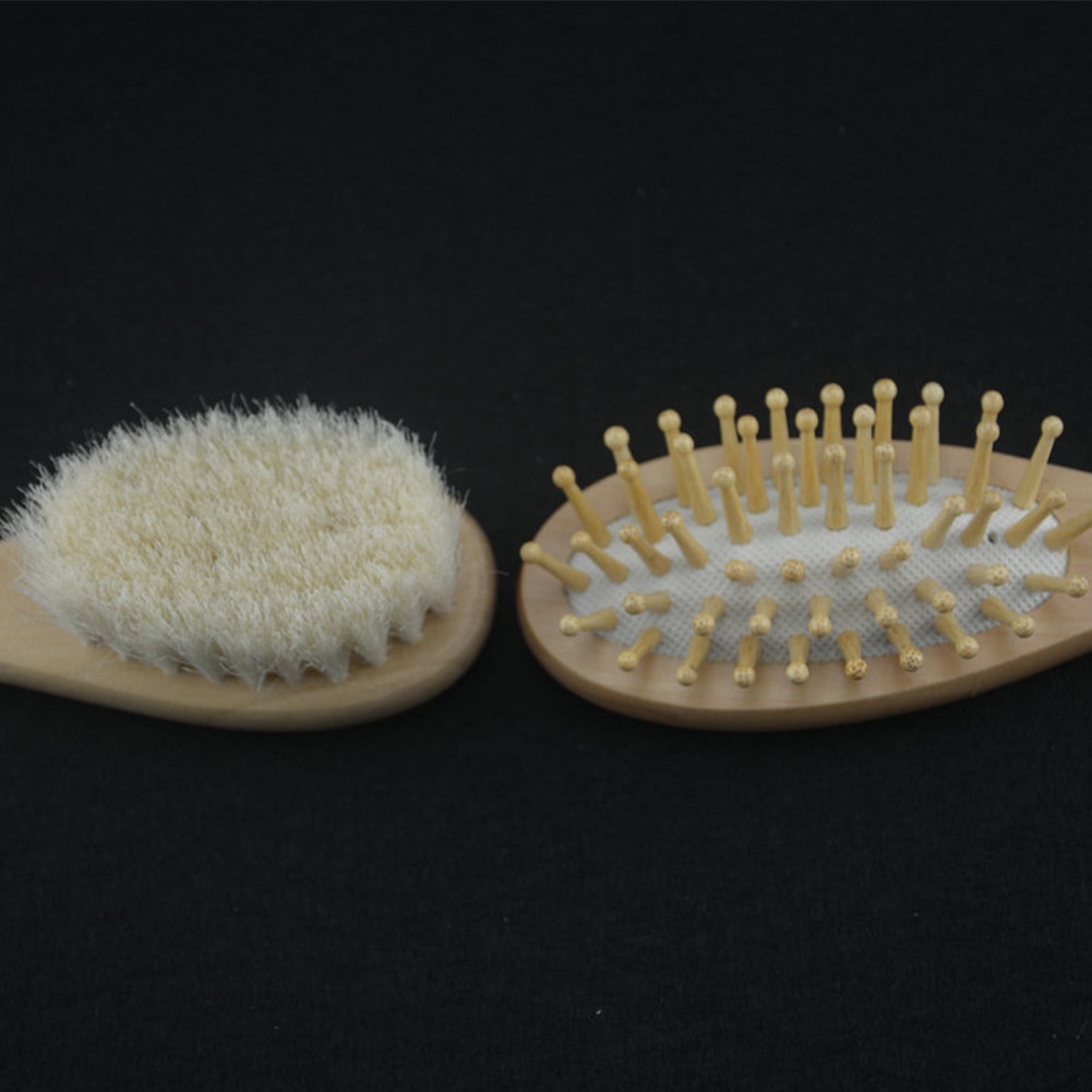 Kids Care Practical Unisex Wooden Baby Comb Kit Anti-Static Mini Soft Bristles Massage Hair Brush Shower Dry Body Bath Gently