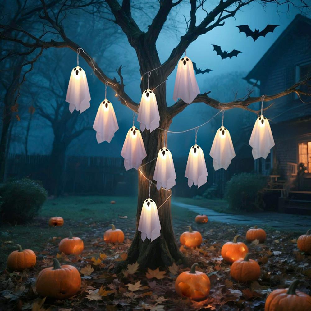 Światełka doprowadziło na Halloween, świecące zawieszki z małymi duszkami, dekoracje na imprezę/robić domu, tworzące atmosferę, dekoracje sceniczne.