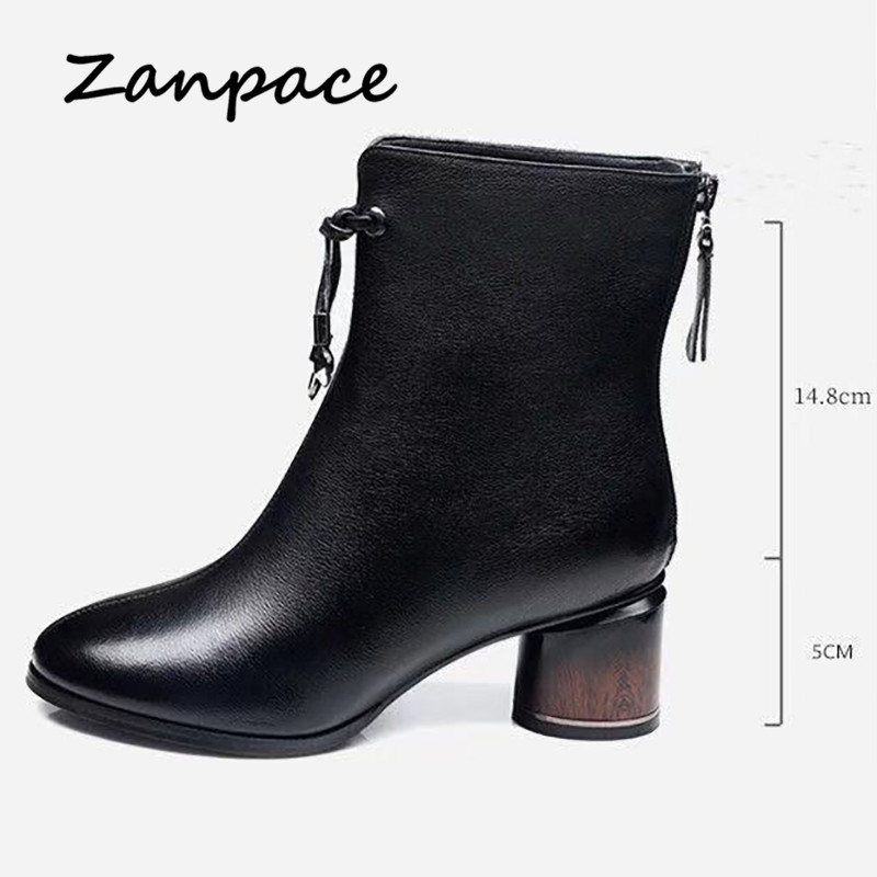 ZANPACE Leder frauen Hohe Stiefel Winter Schwarz Samt Dicke Warme frauen Schuhe Dicken Med Ferse Stiefeletten Frauen der Stiefel Größe 40