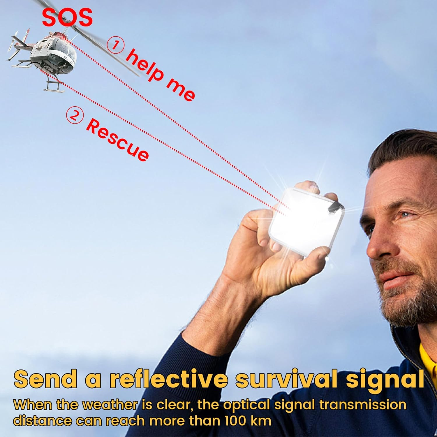 Espejo de señal de supervivencia: reflector de luz solar para senderismo, camping, emergencias, primeros auxilios. 1 unidad